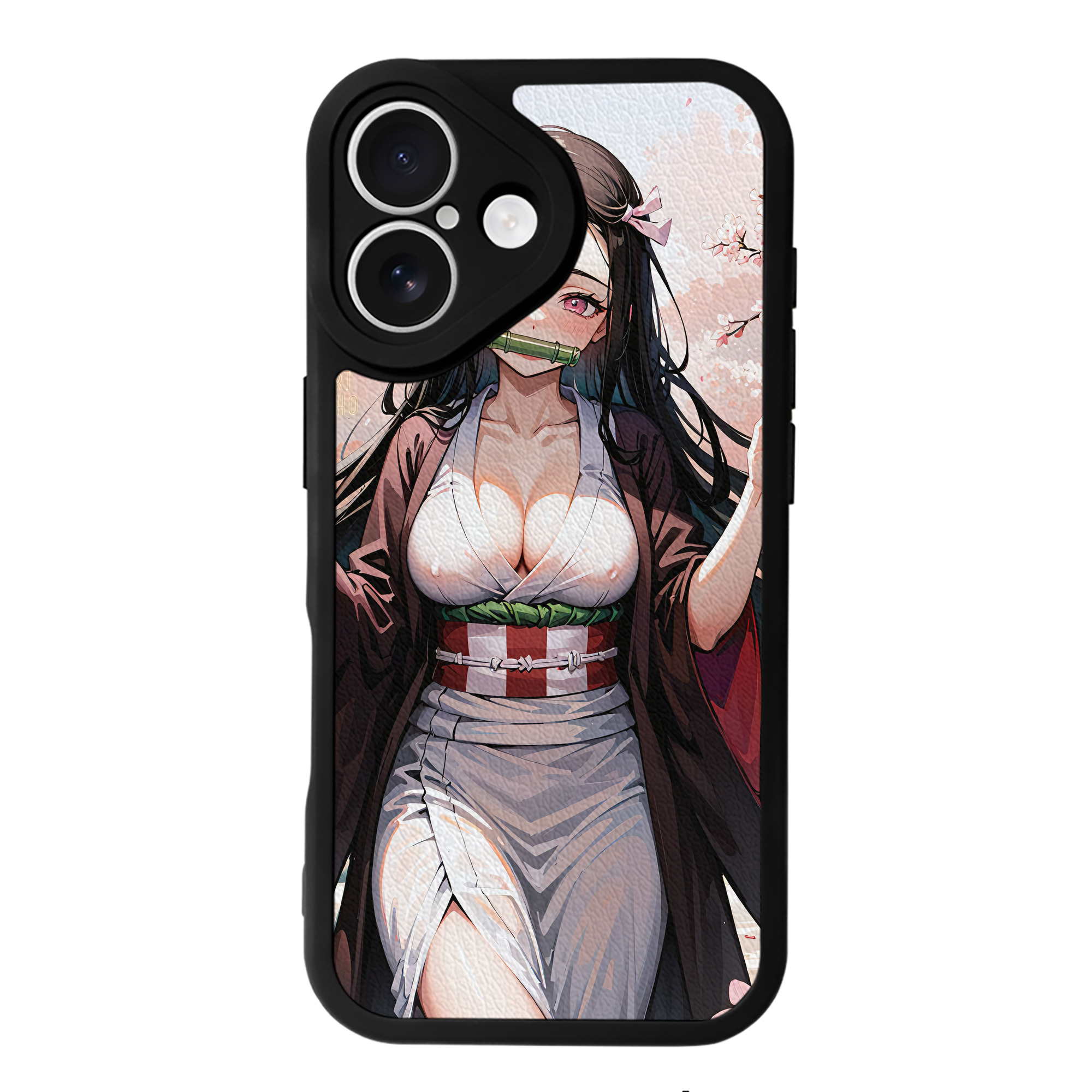 （画像用） 鬼滅の刃（きめつのやいば）竈門 禰󠄀豆子／かまど ねずこ Kamado Nezuko 【iPhone 16シリーズ対応】シリコンスマホケース（レザー調） 材質：シリコン